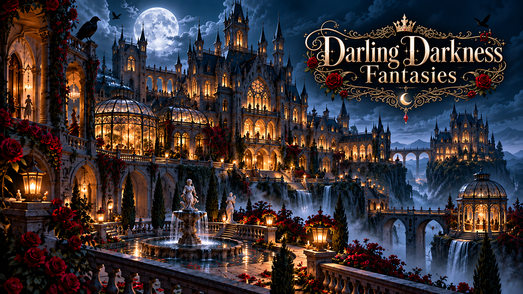 The moonlit Darling Darkness castle, with the complete Darling Darkness Fantasies gold emblem